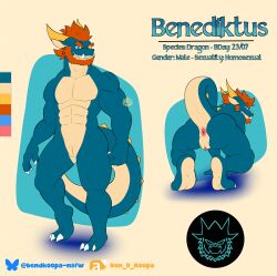 1anthro 1boy 1male 2026 animal_genitalia animal_penis anthro beige_scales beige_skin ben_d_koopa benediktus_(ben_d_koopa) benediktus_darius_koopa blue_body blue_eyes blue_scales digital_drawing_(artwork) digital_media_(artwork) dragon european_mythology fangs gay gay_male harness horns male male_focus male_only muscles muscular muscular_male mythology nose_horn orange_beard orange_hair original original_character penis penis_poking_out ponytail presenting_anus presenting_ass reference_sheet simple_background simple_coloring slit_penis smile smiling smiling_at_viewer spread_legs spreading_legs text veins veiny_knot watermark yellow_horn yellow_horns