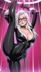 1girls ai_generated black_bodysuit black_cat_(marvel) black_catsuit black_latex black_latex_catsuit bodysuit catsuit choker cleavage exotic_dancer felicia_hardy female female_only latex latex_catsuit looking_at_viewer marvel marvel_comics nightclub pole pole_dancer pole_dancing spider-man_(series) strip_club stripper stripper_pole stripping striptease tagme white_hair