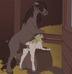 2018 animal_genitalia animal_penis anthro anthro_on_feral anthro_penetrated anus balls barn bent_over biped blonde_hair bodily_fluids breasts brown_body brown_fur brown_mane cum cum_in_vagina cum_inside cum_splatter duo equid equine equine_genitalia equine_penis erection eye_roll female female_penetrated feral feral_penetrating feral_penetrating_anthro from_behind_position fuf fur genital_fluids genitals hair hair_over_eyes hi_res hooves horse humanoid_genitalia humanoid_vulva inside larger_feral larger_male looking_pleasured male male/female male_penetrating male_penetrating_female mammal mane mane_over_eyes medial_ring medium_breasts mounting nude open_mouth penetration penile penile_penetration penis penis_in_vagina quadruped raised_tail sex short_hair size_difference smaller_anthro smaller_female striped_body striped_fur stripes tail tail_tuft teeth tongue tongue_out tuft unguligrade vaginal_penetration vulva white_body white_fur zebra zoophilia