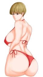 artist_request ass attack_on_titan big_ass big_breasts bikini blonde_hair bowl_cut bra breasts panties short_hair swimsuit tall tall_female yelena_(attack_on_titan)