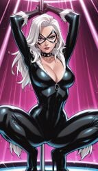 1girls ai_generated black_bodysuit black_cat_(marvel) black_catsuit black_latex black_latex_catsuit bodysuit catsuit choker cleavage exotic_dancer felicia_hardy female female_only latex latex_catsuit looking_at_viewer marvel marvel_comics nightclub pole pole_dancer pole_dancing spider-man_(series) strip_club stripper stripper_pole stripping striptease tagme white_hair