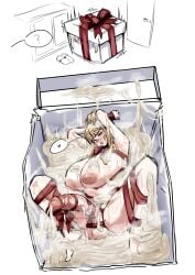 1futa big_breasts blonde_hair blush cat_nip cum cum_on_body cumshot distortion_detective ezra_(distortion_detective) futanari gift_box heart inverted_nipples leaking_cum limbus_company long_hair looking_at_viewer nude on_back open_mouth presenting project_moon red_eyes restrained ribbon smile spread_legs sweat thick_thighs tied_up