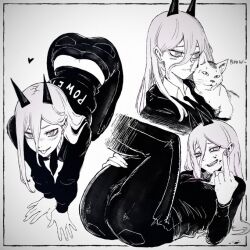blood_on_face cat chainsaw_man female fully_clothed heart horns middle_finger multiple_poses power_(chainsaw_man) slim slim_waist solo xandredarium
