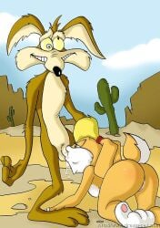 balls coyote cum lola_bunny looking_pleasured looney_tunes penis rabbit rabbit_ears rabbit_tail sucking_penis wile_e._coyote