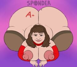 all_fours ass beauty_mark big_ass breasts brown_eyes brown_hair dat_ass huge_ass milf mrs_mcphatass original_character sponder teacher thick_thighs wide_hips