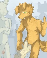 2026 5_fingers anthro arm_tuft black_nose blush bodily_fluids body_blush canid canine canis chest_tuft cigarette cum cum_from_mouth cum_in_mouth cum_inside cute_fangs deep_throat domestic_dog elbow_tuft eyebrows facial_tuft fangs fellatio fingers floppy_ears fluffy fluffy_tail fur genital_fluids genitals gesture group hand_gesture hand_on_head hands_behind_back hi_res humanoid_genitalia humanoid_penis kemono looking_at_viewer male male/male male_anthro male_only male_penetrating mammal middle_finger nude_anthro nude_male oral oral_penetration orange_body orange_eyebrows orange_fur penetration penile penis penis_blush regcron sex shoulder_tuft smoking smoking_cigarette snout standing tail teeth tuft william_(regcron)
