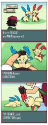 3_panel_comic absurd_res after_sex anus baseball_cap bodily_fluids brat_taming clothed clothed_sex clothing cum cum_inside ear_grab english_text female female_symbol fingerless_gloves fullhero gameplay_mechanics gender_symbol generation_3_pokemon genital_fluids gloves group gui hand_on_head handwear hat headgear headwear health_bar hi_res hud human interspecies male male/female male_human/female_pokemon mammal minun motion_lines nintendo penetration plusle pokemon pokemon_(species) pokemon_trainer pokephilia rape sex stomach_bulge sweat sweatdrop symbol text text_box trio unzipped unzipped_pants vaginal_penetration zipper