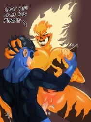 1boy 1girls breast_sucking breasts curvy_figure female fire huge_breasts invincible invincible_(tv_series) lava male mark_grayson monster_girl penis pussy sex skull skull_face tagme vaginal_penetration volcanikka voluptuous voluptuous_female