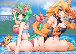 2girls adult ass ass-to-ass ass_to_ass big_ass big_breasts big_butt breasts buffpup_(vtuber) canine_humanoid cat_ears character commission female female_only green_ears green_hair green_tail horny horny_female huge_ass huge_breasts human indie_virtual_youtuber light-skinned_female light_skin looking_at_another looking_at_viewer multiple_girls orange_eyes orange_hair orange_tail outside rosedoodle_(vtuber) supermuddio swimsuit tagme vchiban virtual_youtuber vrchat vrchat_avatar vtuber wolf_ears wolf_girl wolf_humanoid youtuber youtuber_girl