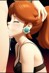 ai_generated all_the_way_to_the_base balls_deep blowjob bra brown_hair closed_eyes crown crying cum cum_down_throat cum_in_mouth cum_in_throat deepthroat earrings head_grab mario_(series) nintendo oral oral_creampie ponytail ponytail_hold princess_daisy side_view super_mario_bros. throat_fuck throatpie