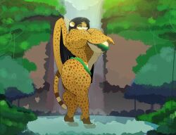 1girls 2018 anthro breasts cheetah clothed clothing commoddity felid feline female female_only hi_res macro mammal muscular muscular_anthro muscular_female solo waterfall wings xilimyth