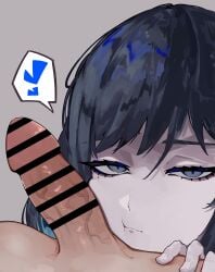 1boy1girl 2026 2d 2d_(artwork) ado ado_(music-artist) ado_(utaite) blue_eyes blue_hair bored bored_expression censor_bar censored censored_penis chando_(ado) circumcised cock color colored dick digital_media_(artwork) emotionless emotionless_female face female grabbing_another's_leg grey_background hair hi_res light-skinned_female light_skin looking_at_partner looking_at_viewer male male/female matching_hair/eyes negi0505 penis penis_on_face simple_background singer veiny_penis