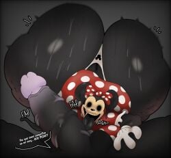 1boy 1girls anthro ass balls big_ass big_penis black_body black_fur brown_body brown_fur bubble_butt caught_off_guard cellulite countershade_face countershading creepy creepypasta crow_(thedeathcrow) duo fangame_character female five_nights_at_treasure_island fnati furry gloves handjob hollow_eyes imminent_sex impurity_(fnati) male melting minnie_mouse monster monster_girl mouse nightmare_fuel nightmare_waifu no_eyes onomatopoeia panties_aside penis rodent scary spanish_text text thedeathcrow05 thong tongue upskirt veiny_penis