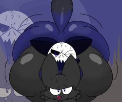 2019 anthro areola ass bat bed big_areola big_breasts big_butt big_nipples black_body black_fur black_sclera blue_body blue_eyes blue_fur blue_tail blush bone breasts canid canine canis cute_fangs cyandrive98 digital_media_(artwork) dipstick_tail duo fangs female fur grey_tail_tip heart_(cyandrive98) hi_res huge_areola huge_breasts huge_butt huge_nipples hyper hyper_areola hyper_butt male male/female mammal markings older_version open_mouth purple_background sex shion_(cyandrive98) simple_background skull skull_head tail tail_markings teeth white_sclera wolf