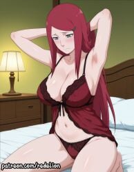 1girls ai_generated ass bare_midriff bed bedroom bedroom_background bedroom_eyes bedroom_setting before_sex belly belly_button big_breasts breasts clothed clothing curvaceous curvaceous_ass curvaceous_body curvaceous_female curvaceous_figure curvaceous_hips curvaceous_thighs curves curvy curvy_body curvy_female curvy_figure curvy_hips curvy_thighs exhausted female female_focus female_only grey_eyes hands_behind_head housewife kneeling kneeling_female kneeling_on_bed kneeling_position kushina_uzumaki lamp large_breasts lingerie lingerie_panties long_hair married_female married_woman mature mature_body mature_female mature_figure mature_woman milf mommy mommy_kink mother motherly motherly_figure naruto naruto_(classic) naruto_(series) navel older_female on_bed panties red_hair red_lingerie red_panties redelion seducing seduction seductive seductive_body seductive_eyes seductive_mouth seductive_pose shiny shiny_ass shiny_body shiny_breasts shiny_butt shiny_hair shiny_skin shiny_thighs soft_breasts straight submissive_female swept_bangs thick thick_ass thick_butt thick_eyebrows thick_hips thick_legs thick_lips thick_thighs tired tired_eyes uzumaki_kushina
