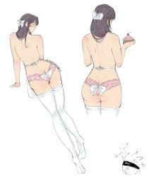 ass back_view backside black_hair cupcake cute_butt horny_male jujutsu_kaisen lacy_panties long_hair male/female nose_blush satoru_gojo scar_on_face stockings utahime_iori
