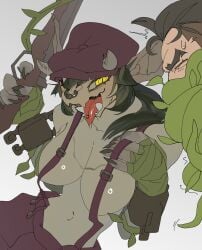 breasts breasts_out deadlock fangs female_focus gargoyle horns ivy_(deadlock) lash_(deadlock) no_nipples nose_ring reptile tongue_out tongue_piercing yolabayola1