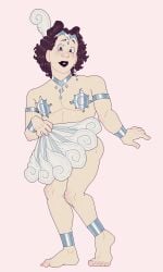 1boy ankle_cuffs arm_band arm_bands clean_shaven covering_crotch covering_penis covering_privates crossdressing crossdressing_(mtf) crossdressing_male dangle_ear_piercing dangle_earrings digital_drawing_(artwork) digital_media_(artwork) english english_text feather_in_hair feathers hand_fan male male_focus male_only metal_pasties milan_morgenstern mr_shrink original original_character pale-skinned_male pale_skin pastel pasties playful playful_expression playful_face playful_smile purple_background shaved_pussy silver_(metal) single_earring skimpy skimpy_clothes skimpy_outfit smooth_skin smooth_skinned_male solo solo_male white_feather wrist_cuffs