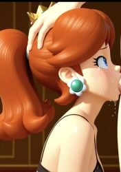 ai_generated all_the_way_to_the_base balls_deep blowjob bra brown_hair crown crying cum cum_down_throat cum_in_mouth cum_in_throat deepthroat earrings head_grab mario_(series) nintendo oral oral_creampie ponytail princess_daisy side_view super_mario_bros. throat_fuck throatpie