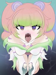 1girls blush breasts clothed clothing cuttlefish_girl cuttlefish_humanoid female female_only green_hair kneeling light-skinned_female light_skin nose_blush open_mouth pink_hair purple_eyes solo squidsslop stronny_cuttles tongue tongue_out twintails two-tone_hair vallure vallure_gen_1:indulge virtual_youtuber waiting_for_cum wanting_cum