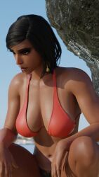 1girls 3d big_breasts bikini blender blizzard_entertainment cleavage constipation dark-skinned_female durchfall female female_only overwatch pharah sideboob