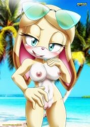 1girls anthro bbmbbf beach blush breasts bunny_girl_(sonic_boom) female female_only looking_at_viewer mobius_unleashed nude open_mouth palcomix pussy sega solo sonic_(series) sonic_the_hedgehog_(series) tongue