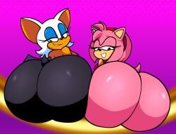 2girls amy_rose ass ass-to-ass ass_focus big_ass female_only grin huge_ass looking_back rouge_the_bat sitting