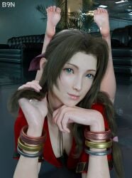 3d aerith_gainsborough ass b9n barefoot bottomless cropped_jacket female final_fantasy final_fantasy_vii jacket soles