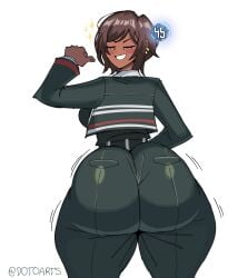 1girls ass big_ass bottom_heavy breasts brown_hair bubble_butt dark-skinned_female dark_skin dotodonoto fat_ass female female_only huge_ass large_ass limbus_company outis_(limbus_company) project_moon proud showing_off showing_off_ass smug solo textless thick_ass thick_thighs thunder_thighs wide_hips