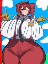 1girls 2d 2d_(artwork) artist_request big_breasts big_thighs blouse blush blush_lines blushing blushing_female bottom_heavy breasts breasts_bigger_than_head clothed clothed_female clothing curvaceous curvy curvy_female curvy_figure enormous_breasts enormous_thighs fat_breasts fat_thighs female female_only fully_clothed gigantic_breasts gigantic_thighs gloves hat high-waist_pants high_waisted_pants hips_wider_than_shoulders hourglass_figure huge_breasts huge_thighs hyper hyper_breasts hyper_hourglass hyper_thighs kasane_teto kasane_teto_(sv) large_breasts large_thighs looking_at_viewer massive_breasts massive_thighs mesmerizer_(vocaloid) mesmerizer_teto mv_character name_plate nameplate necktie necktie_between_breasts one_eye_closed pants plump plump_breasts plump_thighs pose posing pussy_bulge red_eyes red_hair round_breasts shirt simple_background skindentation solo solo_female sparkling_eyes striped_shirt suspenders synthesizer_v thick_thighs thighs thighs_bigger_than_head tight_clothing tight_pants tight_shirt top_heavy twin_drills utau venus_body voluptuous voluptuous_female wide_hips wink winking winking_at_viewer