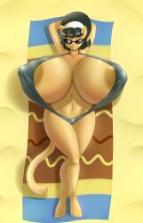 2017 anthro areola areola_slip armpits beach big_breasts bikini breasts clothing domestic_cat erect_nipples feline female huge_breasts hyper hyper_breasts hyperstorm_h kitty_katswell mammal marauder6272 navel nickelodeon nipple_bulge nipples seaside sling_bikini solo swimsuit t.u.f.f._puppy