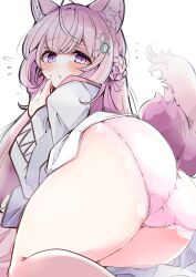 animal_ears ass big_ass big_butt blush coyote_ears dat_ass female female_only hakui_koyori hololive hololive_japan holox looking_back panties pink_hair solo solo_female uedazirousan underwear virtual_youtuber