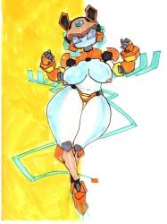 1girls big_breasts big_thighs blue_eyes breasts female female_only gynoid gynoidherring mouthless nipples orange_nipples orange_panties panties robot robot_girl robot_humanoid solo solo_female thick_thighs tigresa_(yuuyatails_oc) white_body yuuyatails