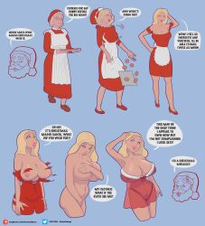 1girls age_regression ass_expansion bimbo bimbofication breast_expansion christmas comic english_text female manaart69 manaomega mrs._claus sequence speech_bubble text transformation transformation_sequence