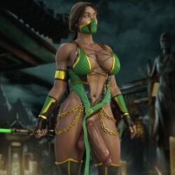 1futa 3d big_breasts breasts brown_hair brunette busty curvaceous curvy dark-skinned_futanari dark_skin futa_only futanari hourglass_figure jade_(mk11) jade_(mk9) jade_(mortal_kombat) leotard mortal_kombat mortal_kombat_(2011) mortal_kombat_11 nordfantasy tagme veins veiny_penis voluptuous wide_hips