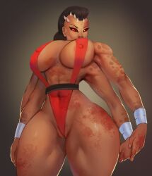 1girls 2d 4_arms absurd_res athletic athletic_female big_breasts black_hair bracelet breasts busty cleavage erect_nipples female female_focus female_only horns hourglass_figure large_breasts long_hair midway monster_girl mortal_kombat mortal_kombat_3 multi_arm multi_limb navel nipple_bulge pubes pubic_hair pubic_hair_peek red_eyes sheeva shokan sideboob sling_bikini solo thick_thighs uruneu wide_hips