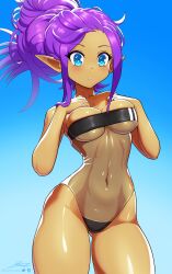 1girls clear_clothing dark-skinned_female dark_skin female genie gris_swimsuit pointy_ears purple_hair revenantart shantae shantae_(character) simple_background solo solo_female swimsuit swimwear tagme thick_thighs thighs wayforward