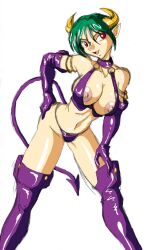 carrera clothing demon_girl demon_tail drawn female gloves green_hair horns large_breasts long_gloves nipple_slip panties pointy_ears purple_boots purple_gloves purple_panties red_eyes short_hair solo succubus tail thigh_boots tsukimi_akita viper_(series) viper_gts