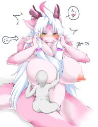 anthro big_breasts blush breast_play breast_sucking breasts dragon female fur furry hair heart hi_res horn human long_hair mammal nipples nude sucking yus-ts