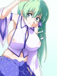 areola_slip erect_nipples female_only huge_breasts sanae_kochiya tagme tenpura_(tenpura621) touhou