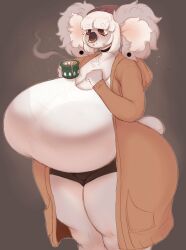 anthro beauty_mark breasts brie_(vetarix) ear_piercing female female_only fur hat hot_chocolate huge_breasts koala nose_piercing piercing thick_thighs vetarix wide_hips