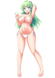 big_breasts bikini blue_eyes cameltoe female_only green_hair sanae_kochiya swimsuit tagme tokyo_yamane touhou white_bikini white_bikini_bottom white_bikini_top