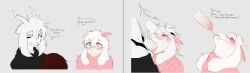 <3_eyes 2_horns absurd_res anthro anthro_on_anthro asriel_dreemurr asriel_dreemurr_(god_form) bodily_fluids bovid caprine clothing cum cum_in_mouth cum_inside cum_on_face deltarune dialogue duo english_text eyewear fellatio femboy femboy_on_male femboysub floppy_ears fur genital_fluids genitals glasses goat heart hi_res horn human humanoid_genitalia humanoid_penis kris_(deltarune) looking_at_viewer male male/male male_only mammal myoukky nervous oral penile penis pink_clothing pink_eyes pink_horn pink_sweater pink_topwear ralsei sex size_difference sweater text topwear two_panel_image undertale undertale_(series) video_games white_body white_fur