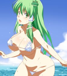 beach big_breasts bikini micro_bikini sanae_kochiya tenpura_(tenpura621) touhou