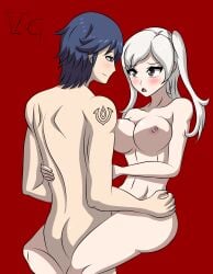 1boy 1girls alternate_breast_size big_breasts breasts chrom_(fire_emblem) completely_nude female fire_emblem fire_emblem_awakening large_breasts nintendo nipples nude nude_female nude_male robin_(fire_emblem) robin_(fire_emblem)_(female) sex stand_and_carry_position standing standing_sex straight thighs twintails victorcrowe