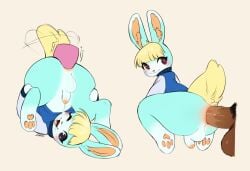 anal anal_sex animal_crossing anthro balls blonde_hair blue_body blue_fur bodily_fluids clothing cum cum_in_mouth cum_inside cum_on_face dildo duo fur genital_fluids genitals girly hair inner_ear_fluff jacket lagomorph leporid looking_at_viewer looking_back looking_back_at_viewer male male/male male_penetrated male_penetrating male_penetrating_male mammal myoukky nintendo pawpads paws penetration penis rabbit sasha_(animal_crossing) sex_toy tail_motion tailwag topwear tuft video_games