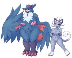 3_toes 4_toes absurd_res alolan_meowth alpha_channel anisodactyl anthro anthrofied areola ass avian beak belly big_belly big_breasts big_feet big_nipples big_pussy biped bird black_feet blue_body blue_feathers breasts claws clitoris crotch_tuft curvy_figure dark_nipples feathered_wings feathers feet felid feline female fur genitals grey_body grey_fur grey_nipples grey_skin group half-closed_eyes hi_res honchkrow huge_breasts huge_nipples huge_thighs mammal mature_female meowth multicolored_body multicolored_skin narrowed_eyes nintendo nipples non-mammal_breasts nude overweight overweight_anthro patohoro pink_nipples plump_labia pokémon_(species) pokémorph pokemon presenting puffy_nipples pussy red_eyes regional_form_(pokémon) tail_feathers talons text thick_thighs toe_claws toes tuft two_tone_body two_tone_skin video_games voluptuous whiskers white_body white_feathers white_feet wings yellow_eyes