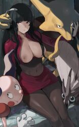 1girls 2021 2022 alakazam bent_spoon black_hair breasts breasts_out exposed_breasts generation_1_pokemon hartman_hips human j@ck mr._mime nintendo partially_clothed pokemon pokemon_frlg pokemon_rgby red_eyes sabrina_(pokemon) spoon tagme venomoth