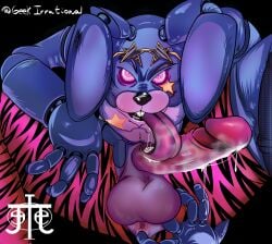 anal anal_fingering anus bonnie_(fnaf) cum cum_in_mouth eyewear_on_head five_nights_at_freddy's five_nights_at_freddy's:_security_breach furry gay geekirrational glamrock_bonnie_(fnaf) licking licking_cum licking_penis looking_at_viewer male male_only rabbit rabbit_ears stars sunglasses sunglasses_on_head touching_balls