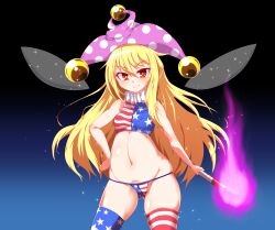 1girls blonde_hair clownpiece fairy fairy_wings female long_hair pandain red_eyes small_breasts thick_thighs touhou wide_hips